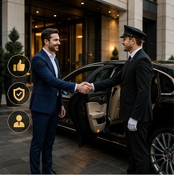 مسافر راضی تاکسی eV-Line در فرودگاه
